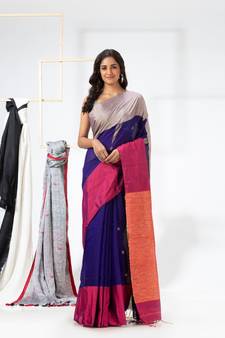 Blue woven cotton silk saree with blouse