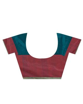 Teal woven cotton silk saree with blouse 5