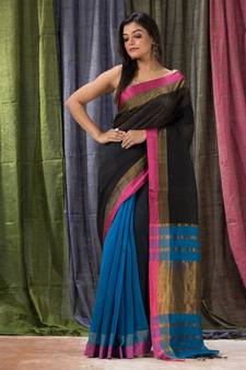 Black woven cotton silk saree with blouse