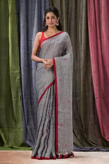 Grey woven linen saree with blouse
