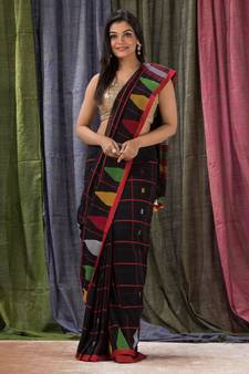 Black woven cotton saree with blouse