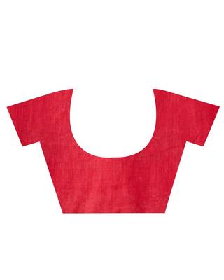 Red woven linen saree with blouse 5