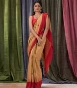 Red woven cotton saree with blouse