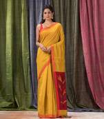 Yellow woven cotton silk saree with blouse