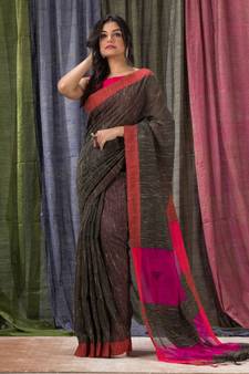 Black woven cotton silk saree with blouse