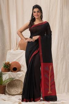Black woven cotton silk saree with blouse
