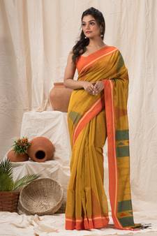 Yellow woven cotton silk saree with blouse
