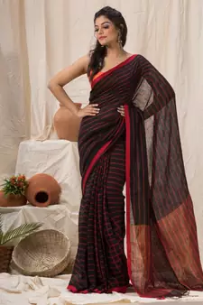 Black woven linen saree with blouse
