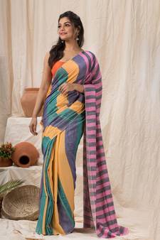 Lemon woven cotton saree with blouse