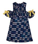 Blue Ruffled Cold Shoulder Dress