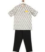 White Ikat Kurta With Pyjama