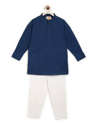 Blue Self Kurta With White Pyjama 1