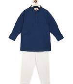 Blue Self Kurta With White Pyjama