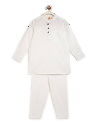 White Self Kurta With White Pyjama 1