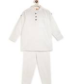 White Self Kurta With White Pyjama