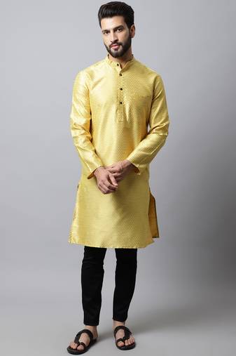 Yellow plain art silk men-kurtas
