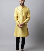 Yellow plain art silk men-kurtas