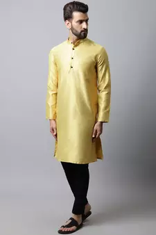 Yellow plain art silk men-kurtas