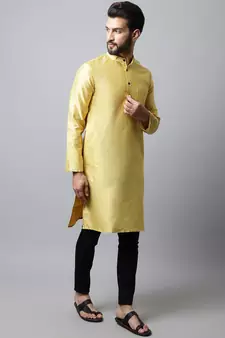 Yellow plain art silk men-kurtas