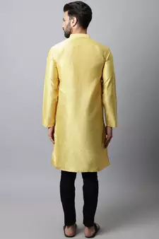 Yellow plain art silk men-kurtas