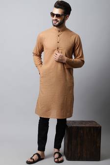 Brown plain pure cotton men-kurtas