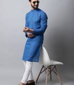 Blue plain pure cotton men-kurtas