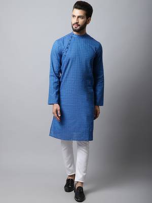 Blue plain pure cotton men-kurtas 2