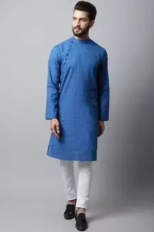 Blue plain pure cotton men-kurtas