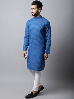 Blue plain pure cotton men-kurtas 3