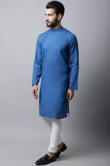Blue plain pure cotton men-kurtas