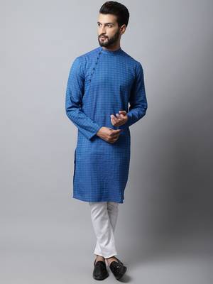 Blue plain pure cotton men-kurtas 4
