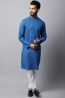 Blue plain pure cotton men-kurtas