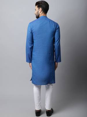 Blue plain pure cotton men-kurtas 5