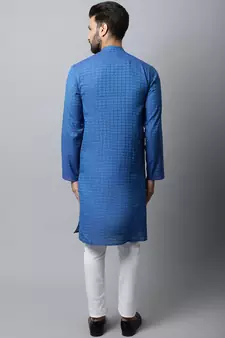 Blue plain pure cotton men-kurtas