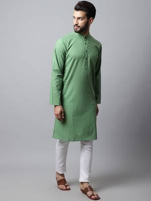 Green printed pure cotton men-kurtas 4