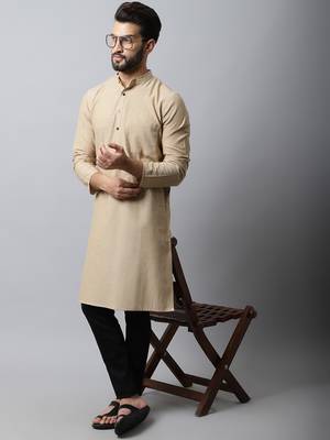 Beige printed pure cotton men-kurtas 1