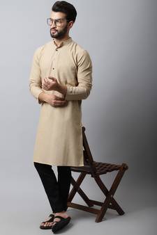 Beige printed pure cotton men-kurtas
