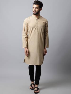 Beige printed pure cotton men-kurtas 2