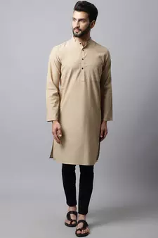 Beige printed pure cotton men-kurtas