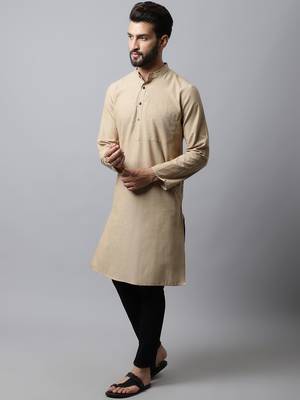 Beige printed pure cotton men-kurtas 3