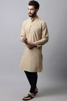 Beige printed pure cotton men-kurtas