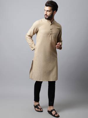 Beige printed pure cotton men-kurtas 4