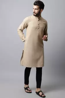 Beige printed pure cotton men-kurtas