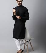 Black printed linen men-kurtas