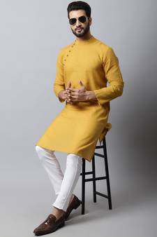 Yellow printed pure cotton men-kurtas