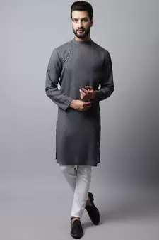Grey printed pure cotton men-kurtas