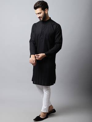 Black printed pure cotton men-kurtas 3