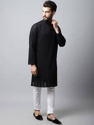 Black printed pure cotton men-kurtas 4