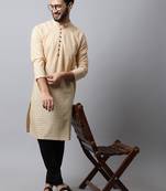 Beige plain pure cotton men-kurtas