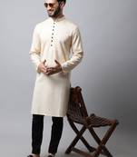 Beige plain pure cotton men-kurtas